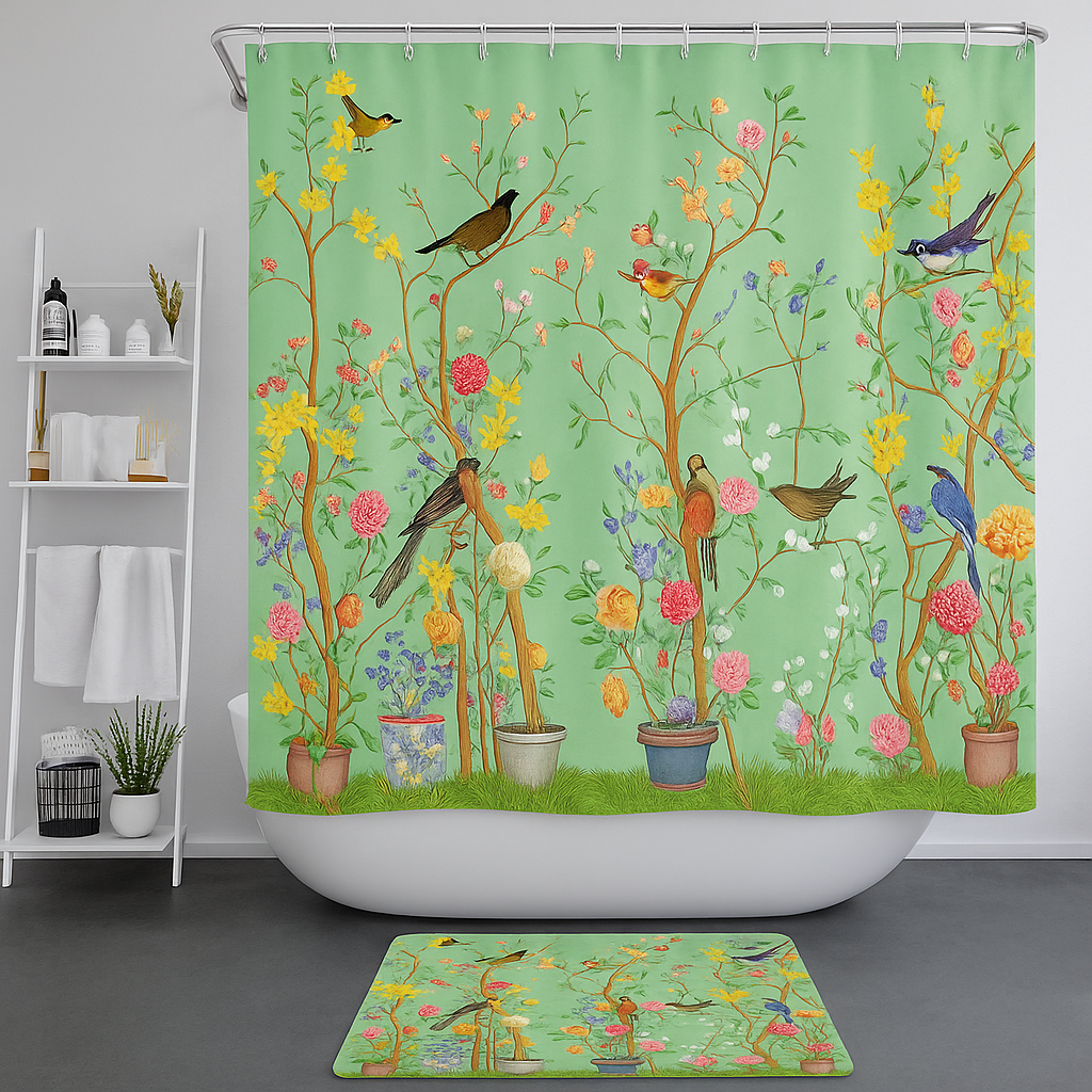 Fresh Green Bath Set with Coordinating Mat - Olytrend