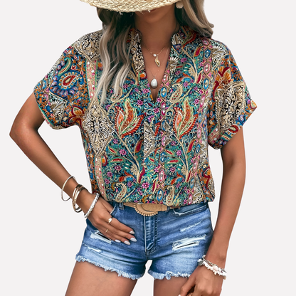 Relaxed Fit V-Neck Floral Print Blouse