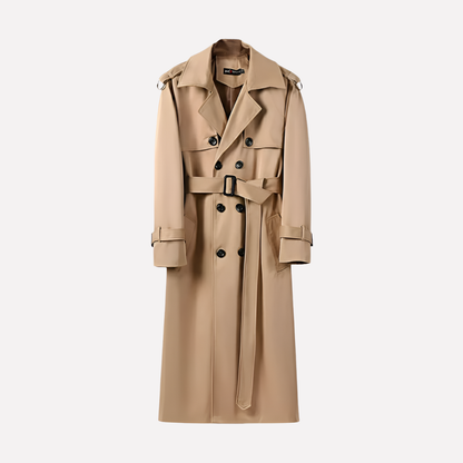 Long Waterproof Mens Belted Trench Coat - Olytrend
