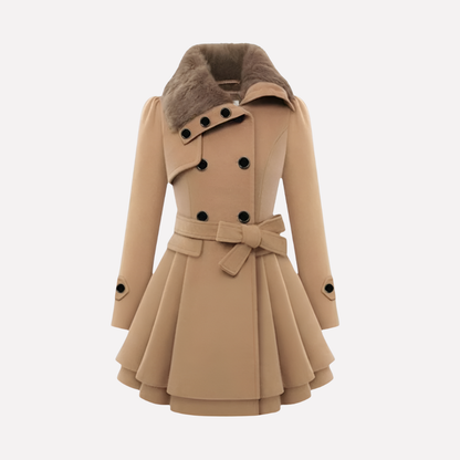 Ladies Warm Parka Jacket with Buttons and Waist Belt - Olytrend