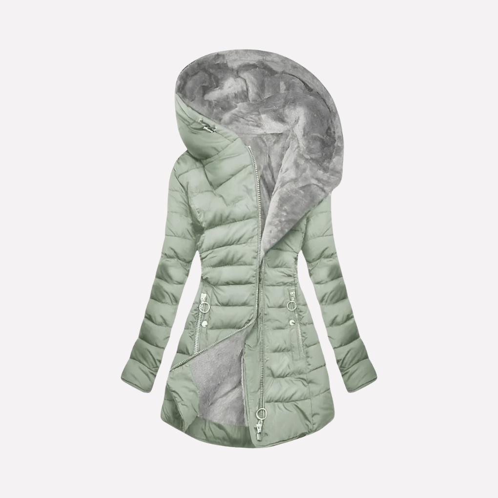 Ladies Warm Parka Jacket with Hood and Zip - Olytrend