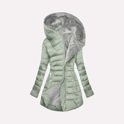Ladies Warm Parka Jacket with Hood and Zip - Olytrend