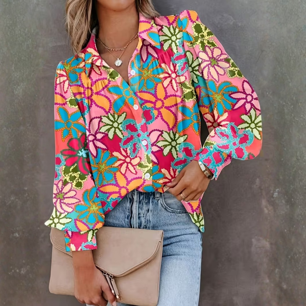 Ladies Classic Floral Long Sleeve Blouse - Olytrend