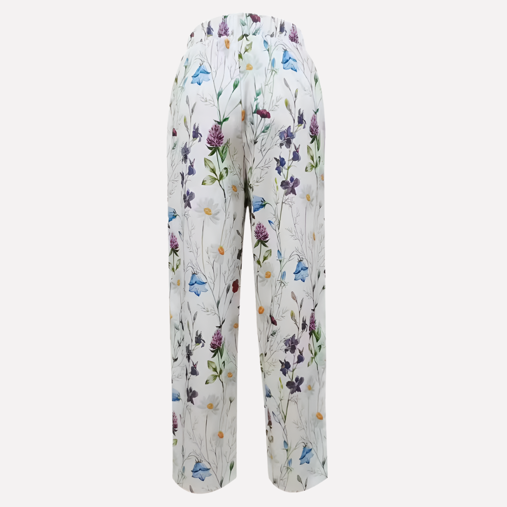 Ladies Classic Floral Straight Leg Trousers - Olytrend