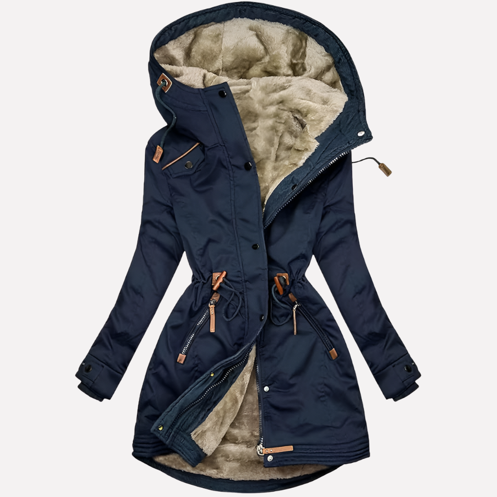 Warm Waterproof Jacket with Fleece Lining and Adjustable Waist