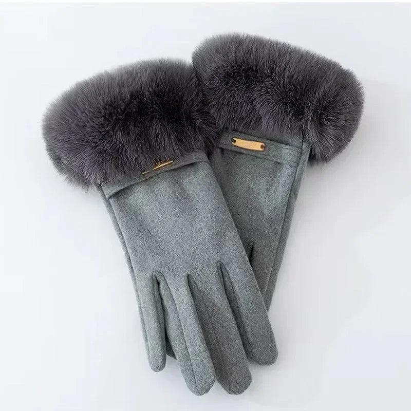 Warm Fitted Gloves with Metal Accent Cuff