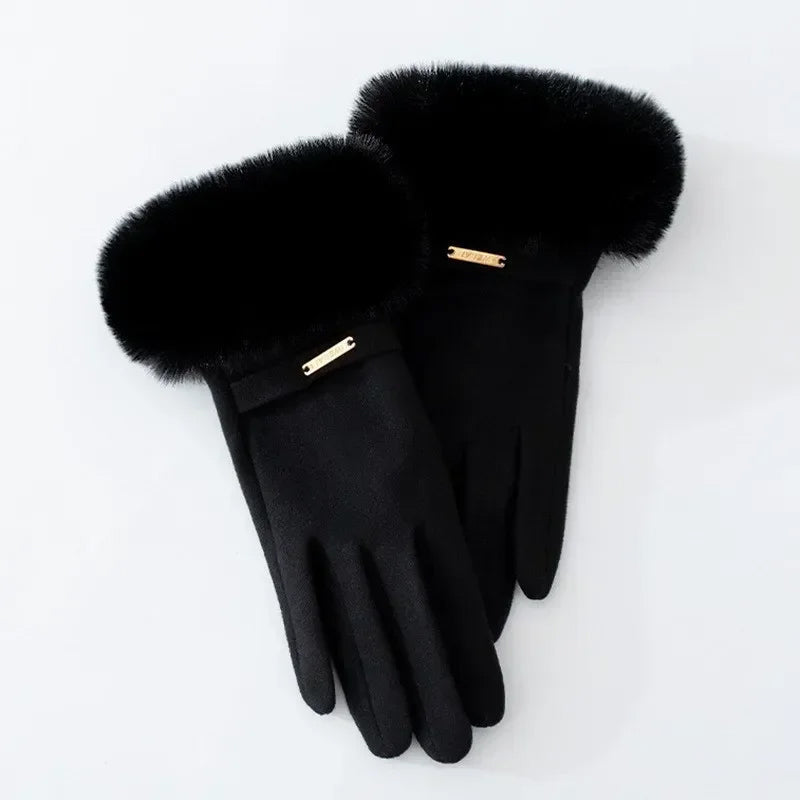 Warm Fitted Gloves with Metal Accent Cuff