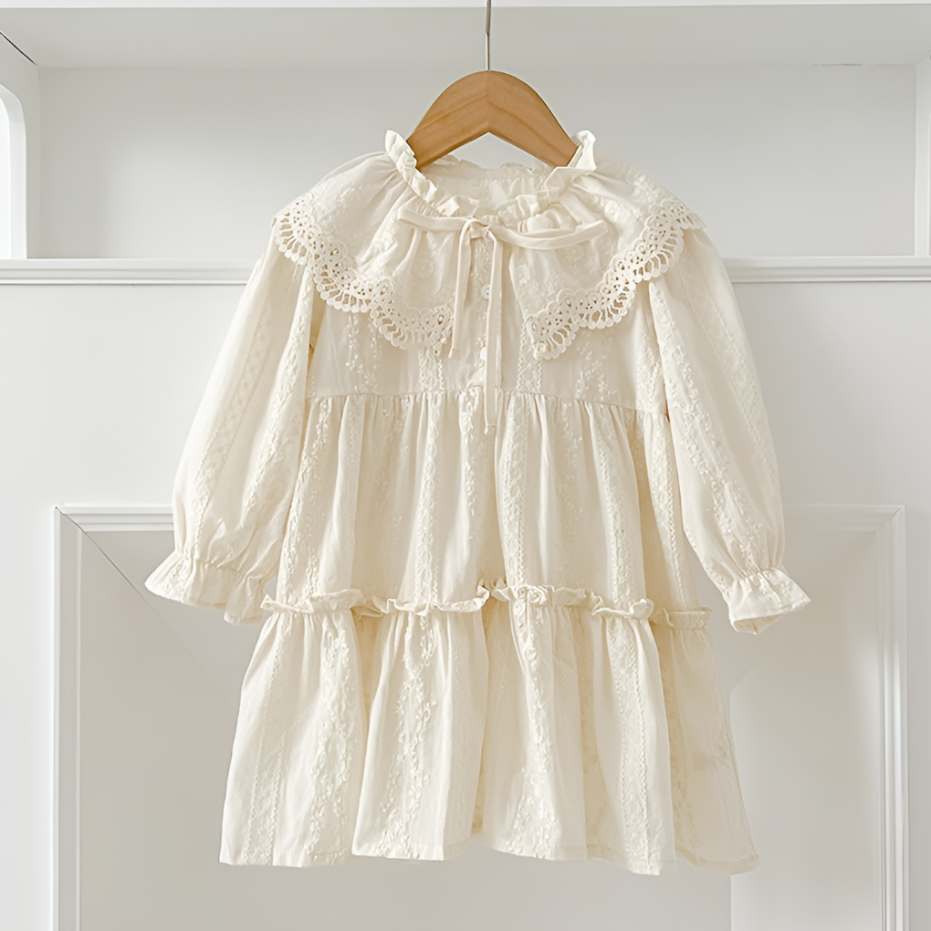 Girls Floral Dress with Ruffles and Long Sleeves - Olytrend
