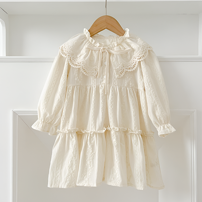 Girls Floral Dress with Ruffles and Long Sleeves - Olytrend