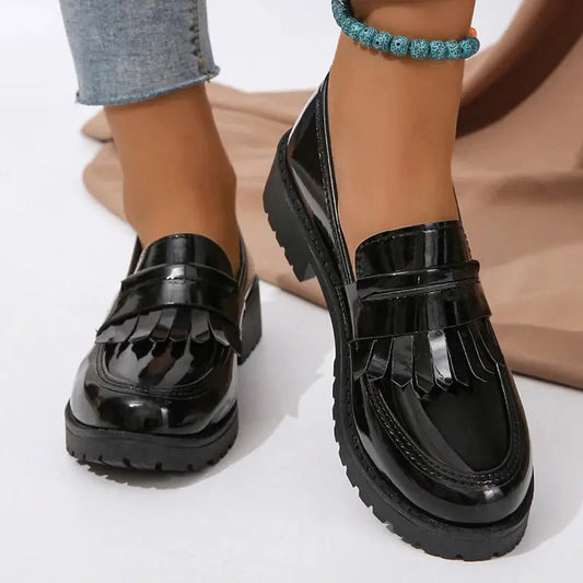 Comfortable Black Fringe Loafers for Women - Nocini