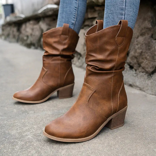 Thick High Heel Western Boots for Women - Nocini