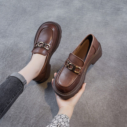 Women's Block Heel Loafers with Metal Buckle Detail - Nocini
