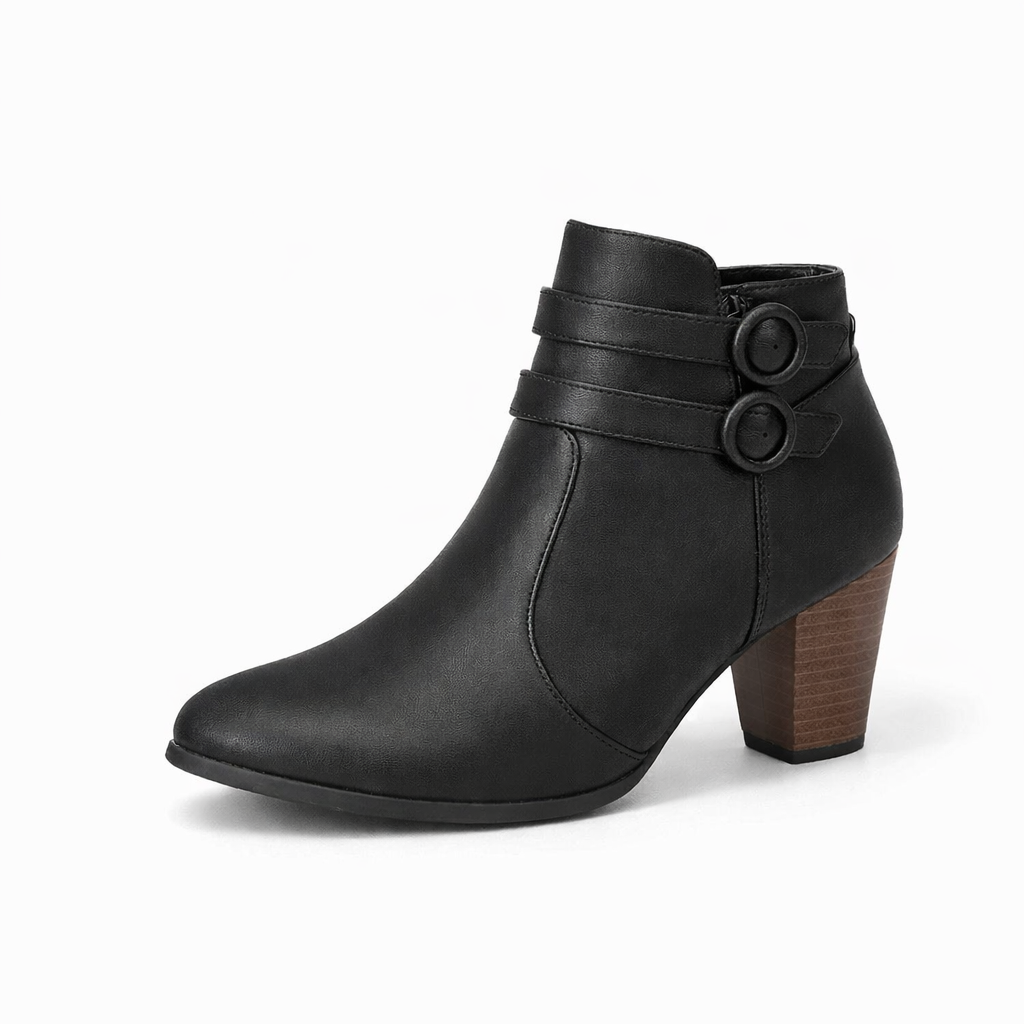 Classic Buckle High Heel Ankle Boots