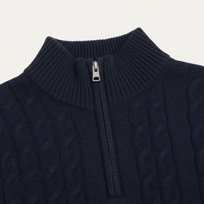 Classic Cable Knit Zip Sweater for Men