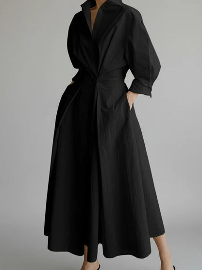 Flared Neckline Knee Length Dress for Ladies