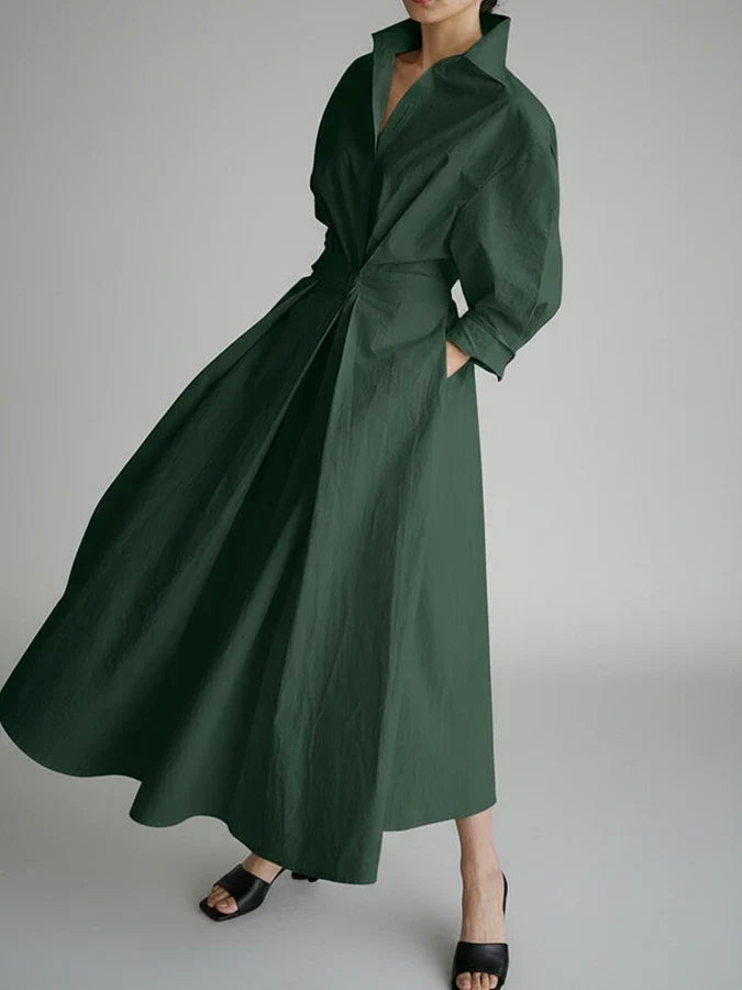 Flared Neckline Knee Length Dress for Ladies