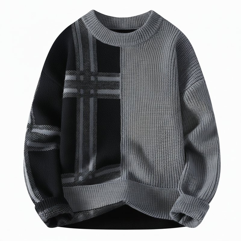 Classic Plaid Crew Neck Sweater for Men - Olytrend