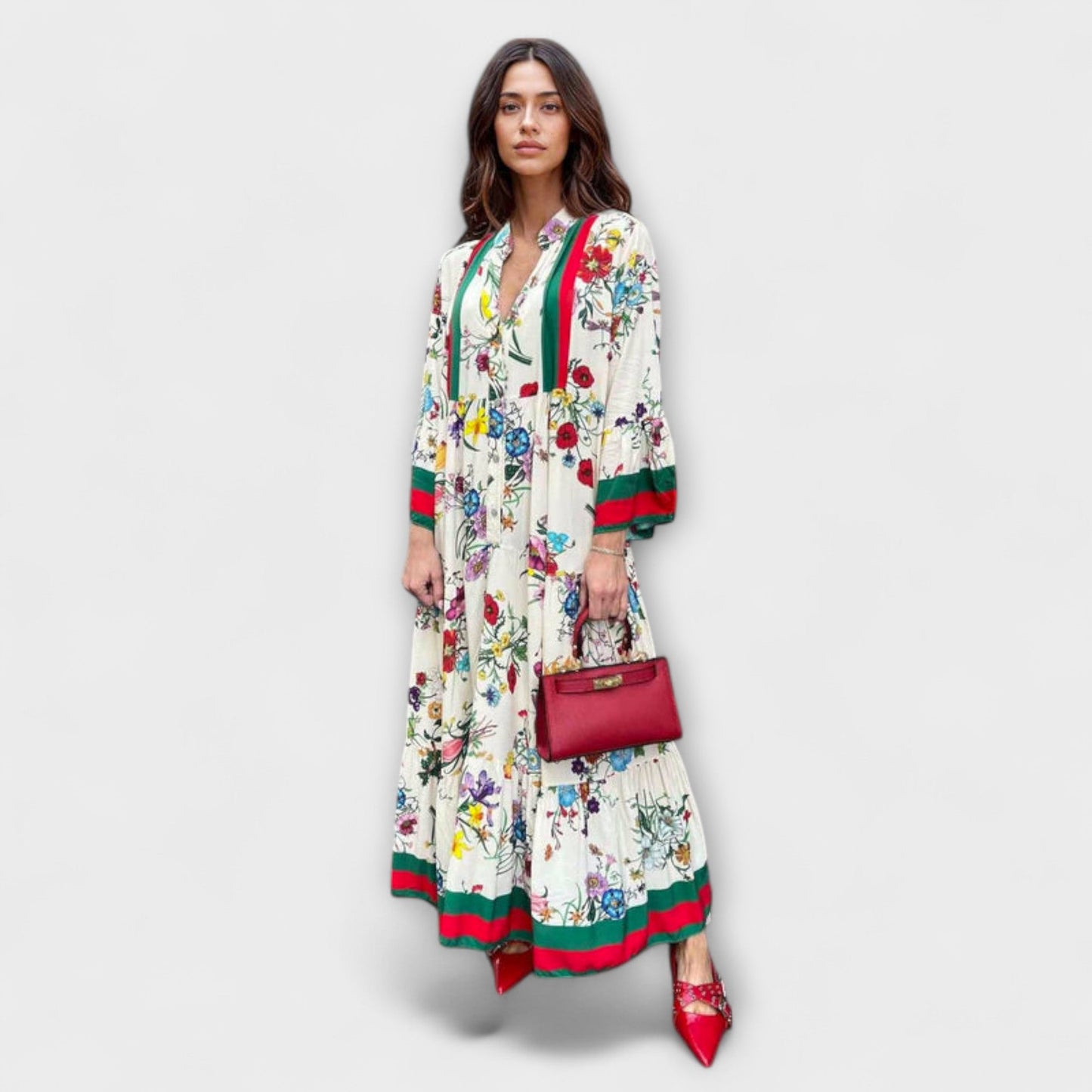 Elegant Long Floral Evening Gown - Nocini