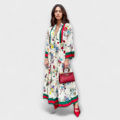Elegant Long Floral Evening Gown - Nocini