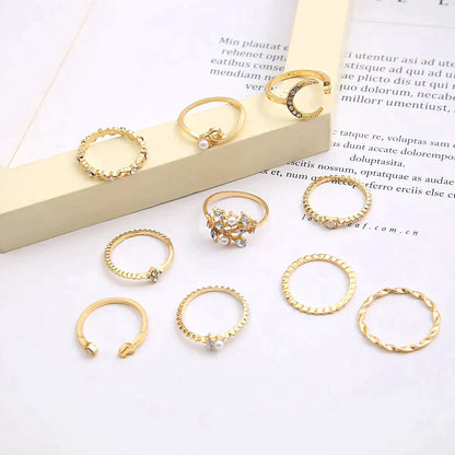Set of 10 Vintage Style Silver Gold Rings