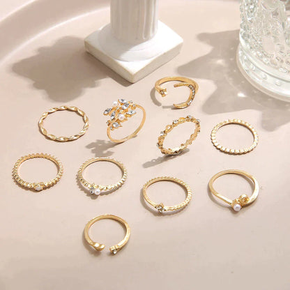 Set of 10 Vintage Style Silver Gold Rings