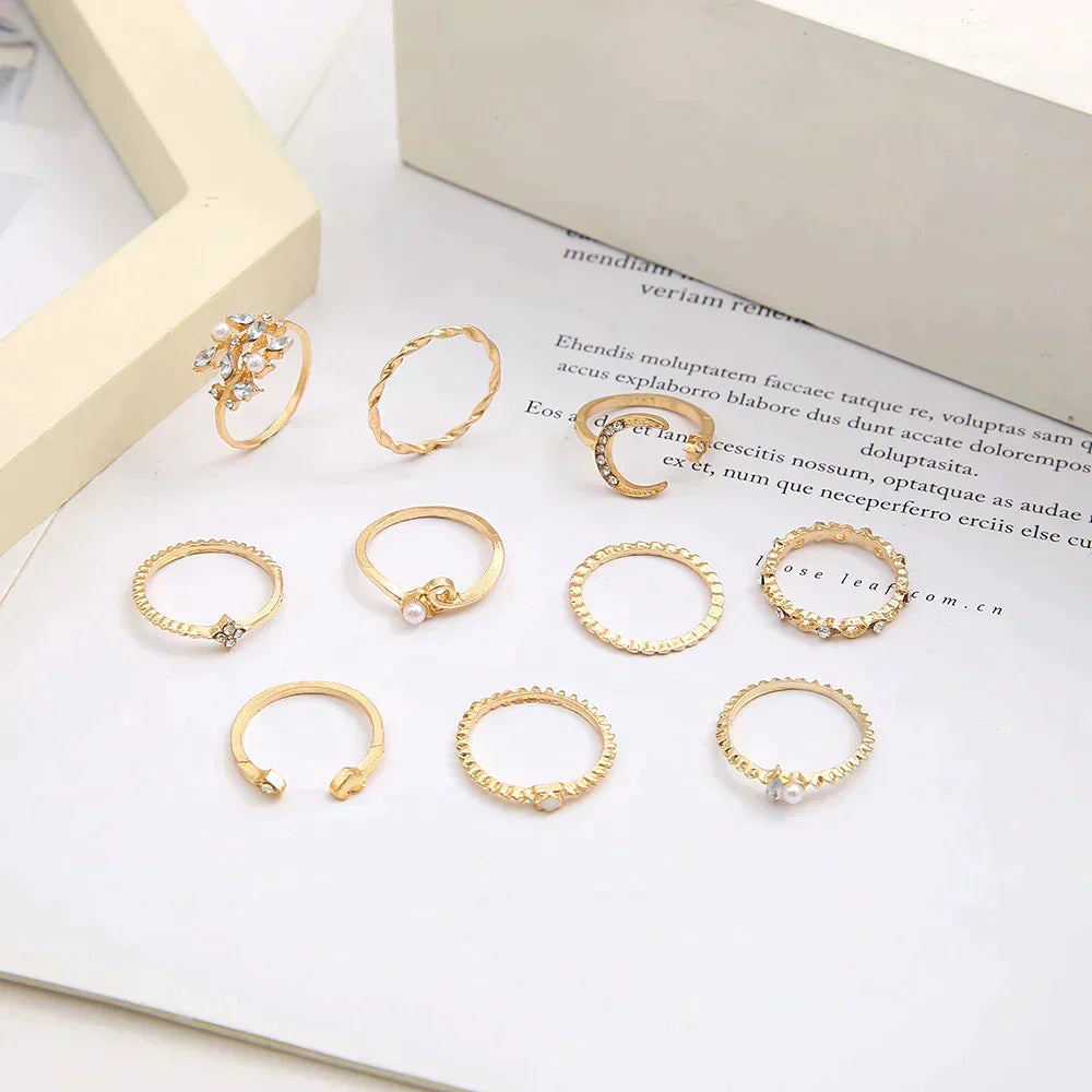 Set of 10 Vintage Style Silver Gold Rings