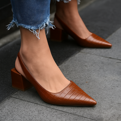Ladies High Heel Slingback Shoes with Chunky Block Heel
