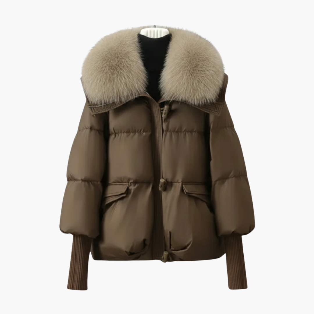 Warm Womens Padded Coat with Faux Fur Trim - Olytrend