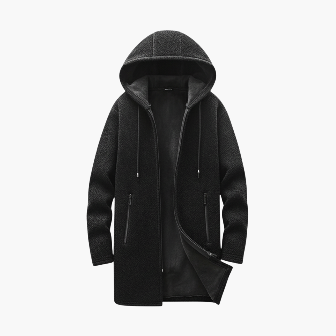 Warm Hooded Coat with Fleece Lining and Zip Pockets - Olytrend