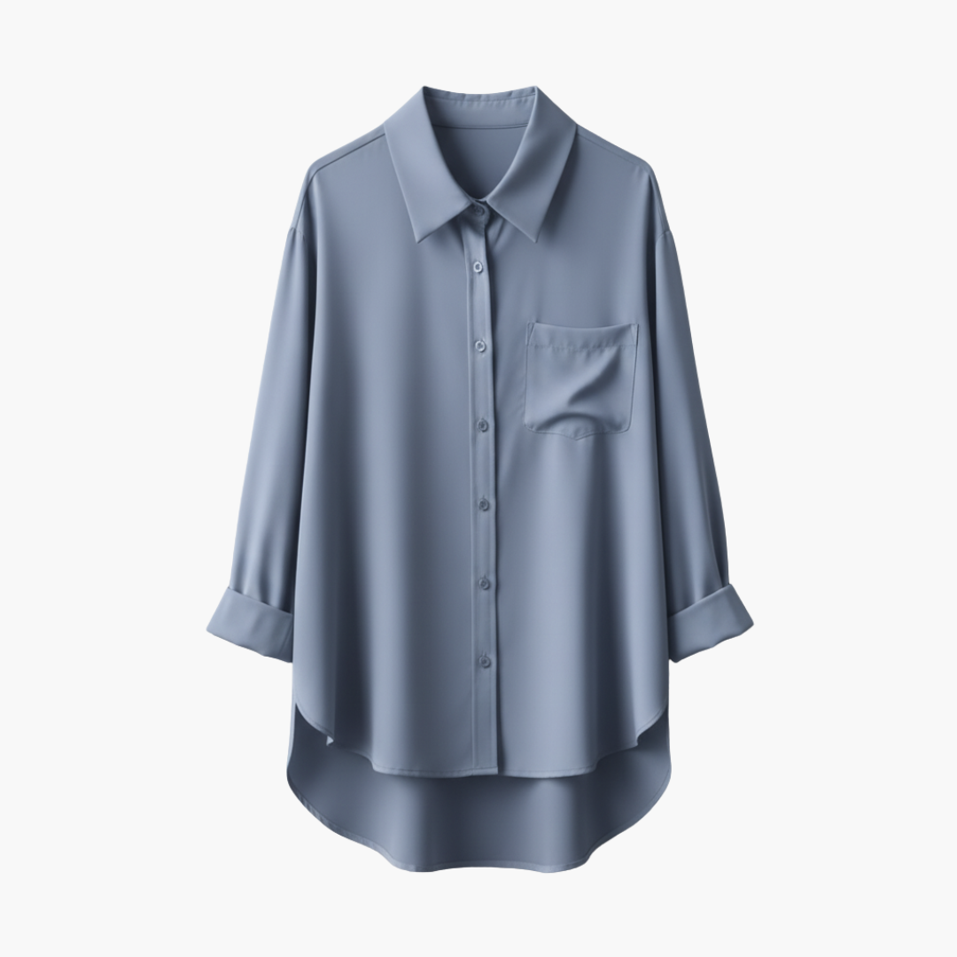 Ladies Classic Fit Shirt with Pocket and Rounded Hem - Olytrend