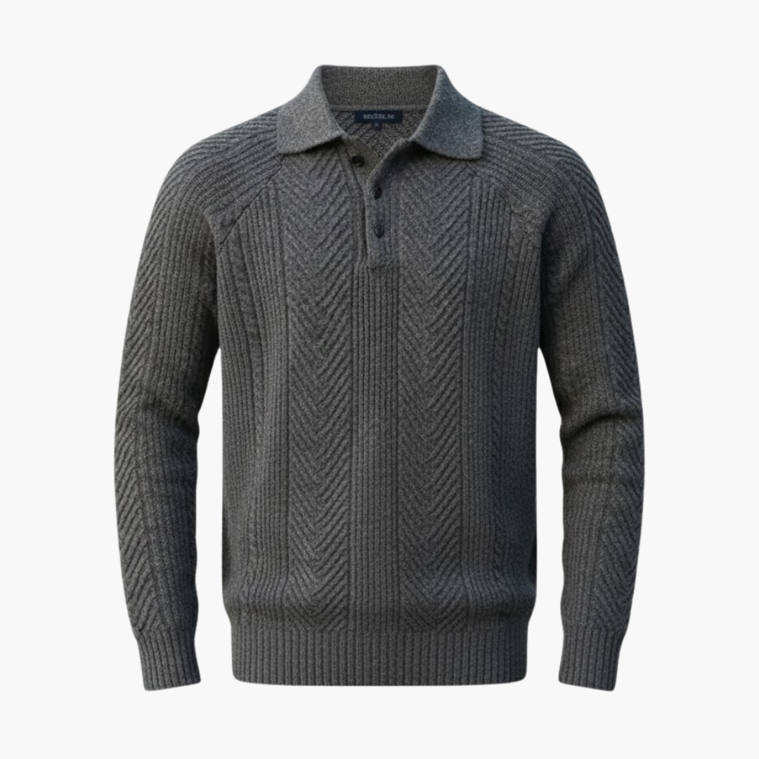 Men's Crew Neck Wool Sweater with Zip Front - Olytrend