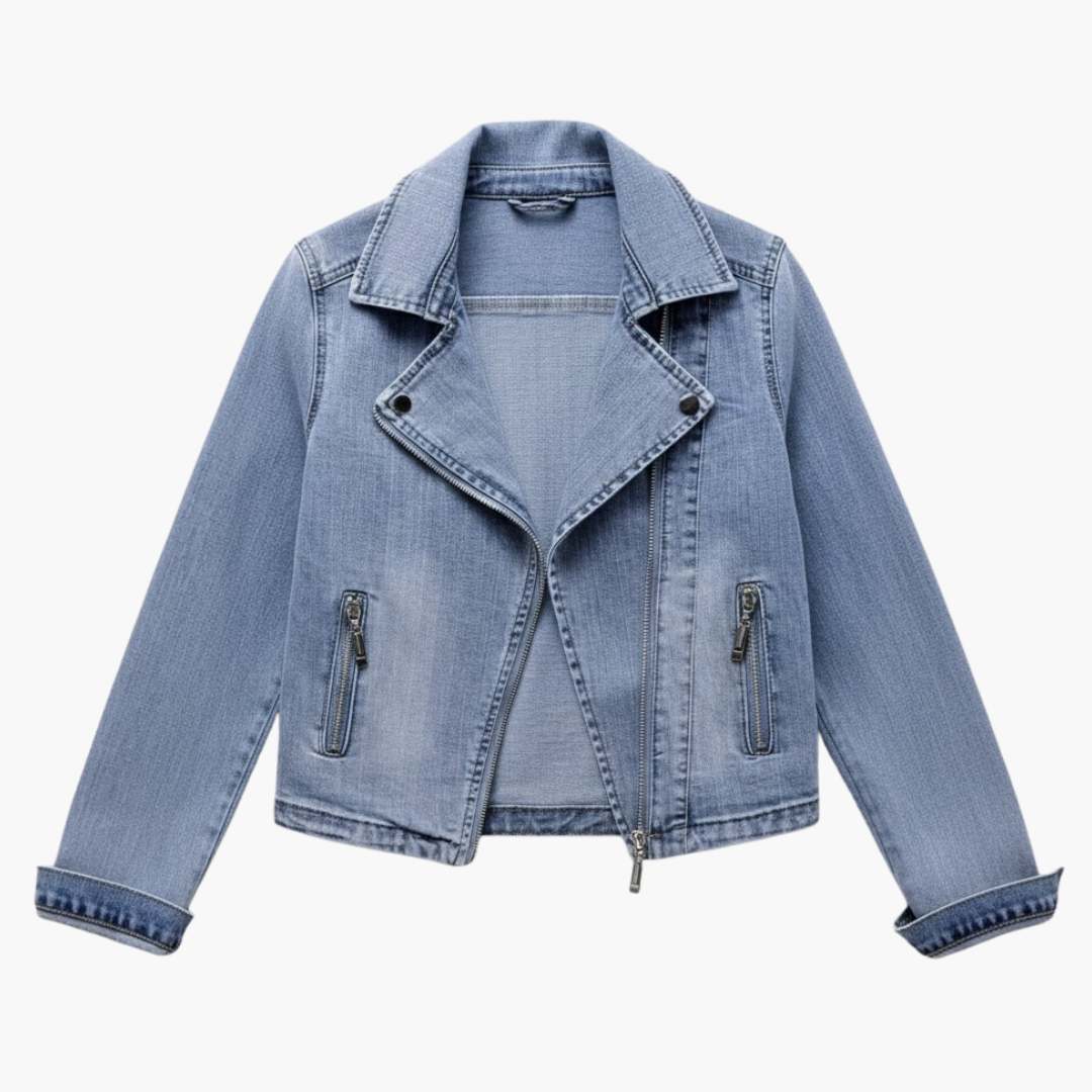Women's Classic Blue Jean Jacket with Zip Pockets - Olytrend