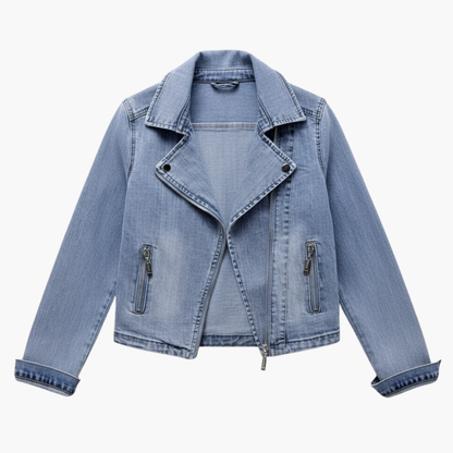 Women's Classic Blue Jean Jacket with Zip Pockets - Olytrend