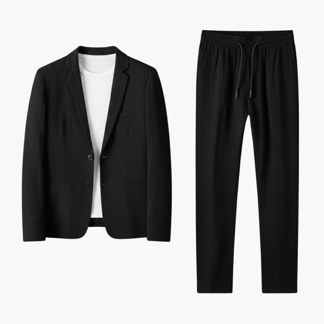Slim Fit 2 Piece Suit with Elastic Waist Pants - Olytrend