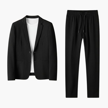 Slim Fit 2 Piece Suit with Elastic Waist Pants - Olytrend