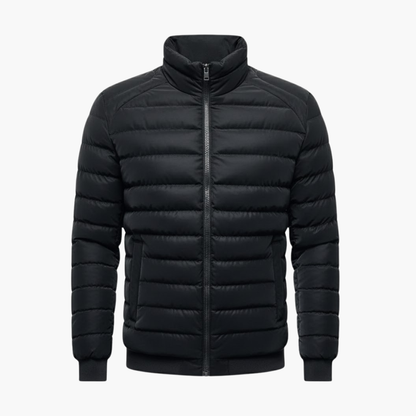 Warm Men's Down Jacket with High Collar and Zip Front - Olytrend