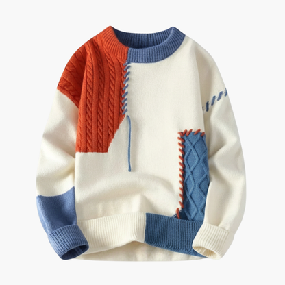Classic Crew Neck Patchwork Sweater for Men - Olytrend