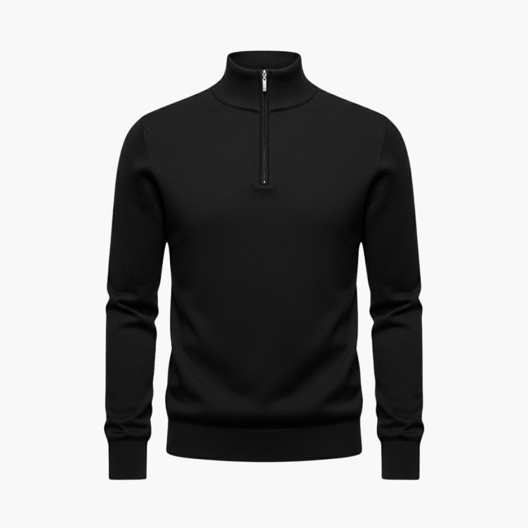 Men's Zip Up Sweater with Crew Neck and Cuffed Bottom - Olytrend