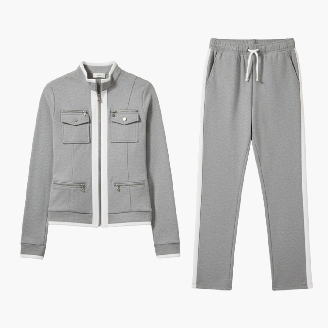 Colorblock Zip Up Jacket and Pant Suit - Olytrend