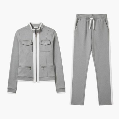 Colorblock Zip Up Jacket and Pant Suit - Olytrend