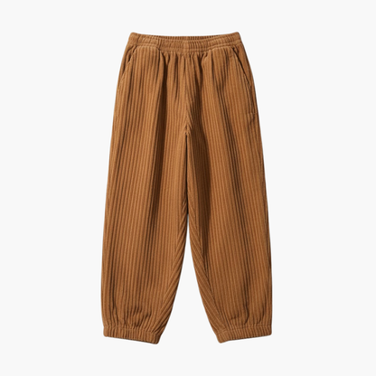 Men's Relaxed Fit Corduroy Trousers with Elastic Waist - Olytrend