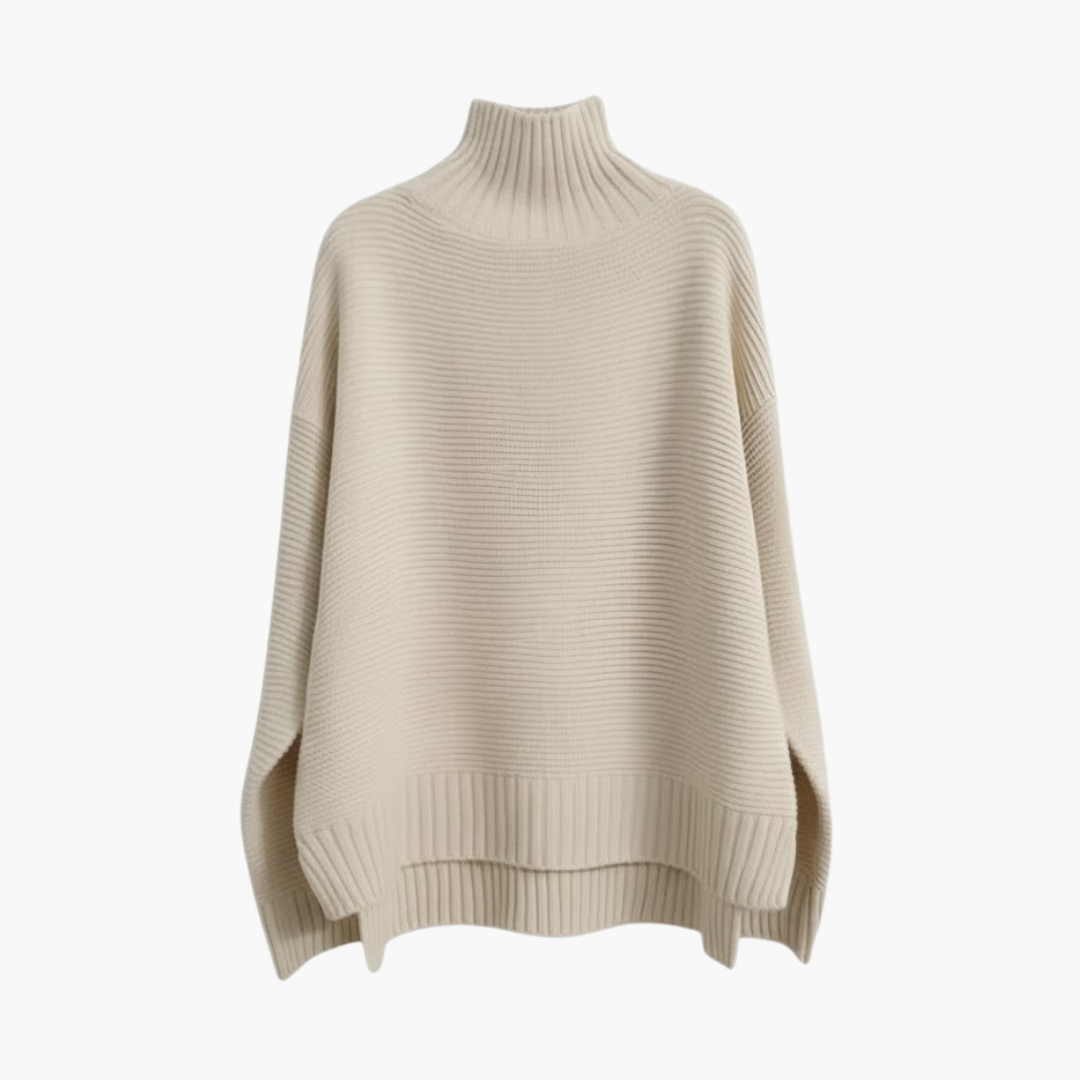 Soft Women's Crew Neck Knit Sweater with Ribbed Hem - Olytrend