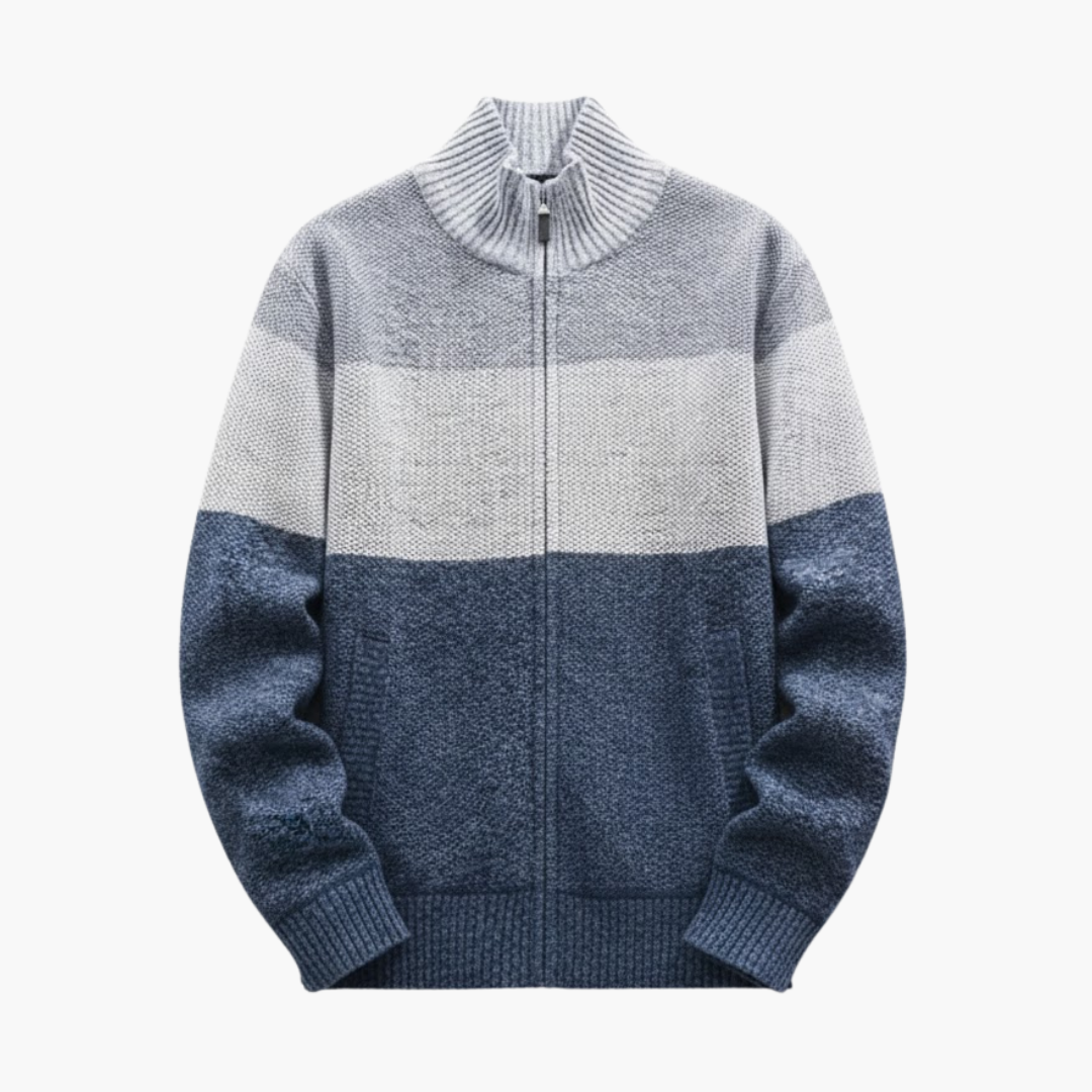 Classic Zip Up Cardigan for Men with Ribbed Trim - Olytrend