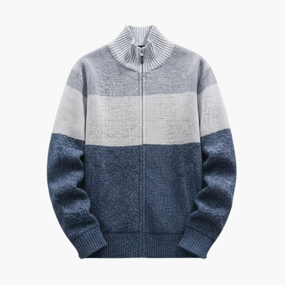 Classic Zip Up Cardigan for Men with Ribbed Trim - Olytrend