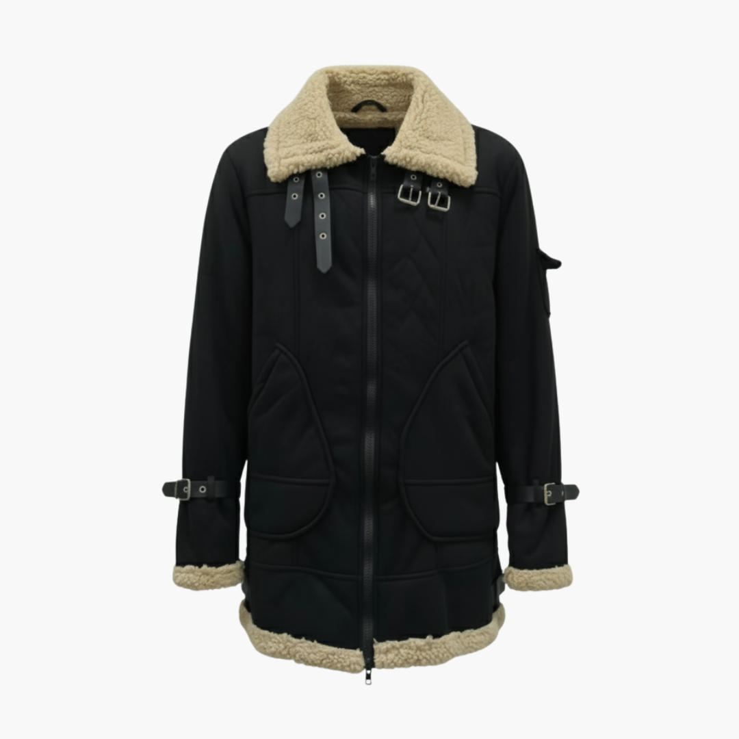 Men's Leather Bomber Jacket with Faux Fur Trim - Olytrend