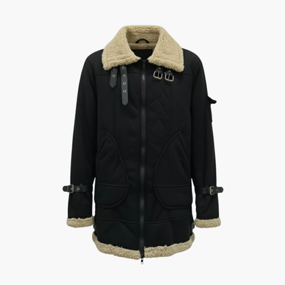 Men's Leather Bomber Jacket with Faux Fur Trim - Olytrend