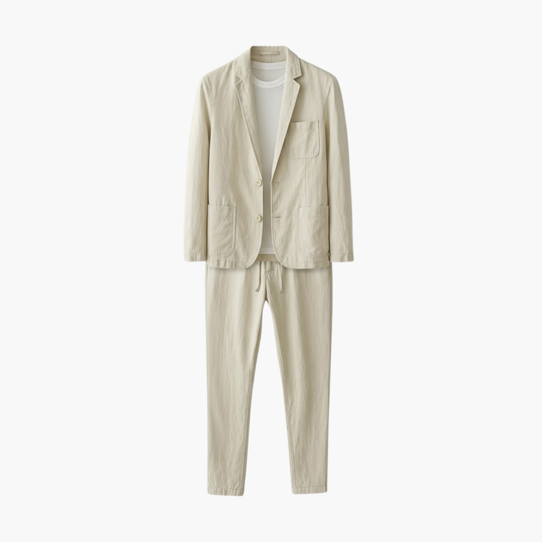 Men's 2 Piece Casual Suit with Elastic Waist Pants - Olytrend