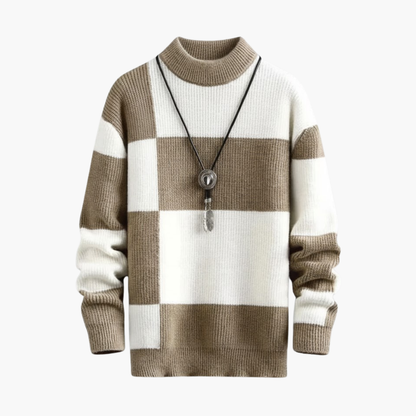 Classic Crew Neck Block Pattern Sweater - Olytrend