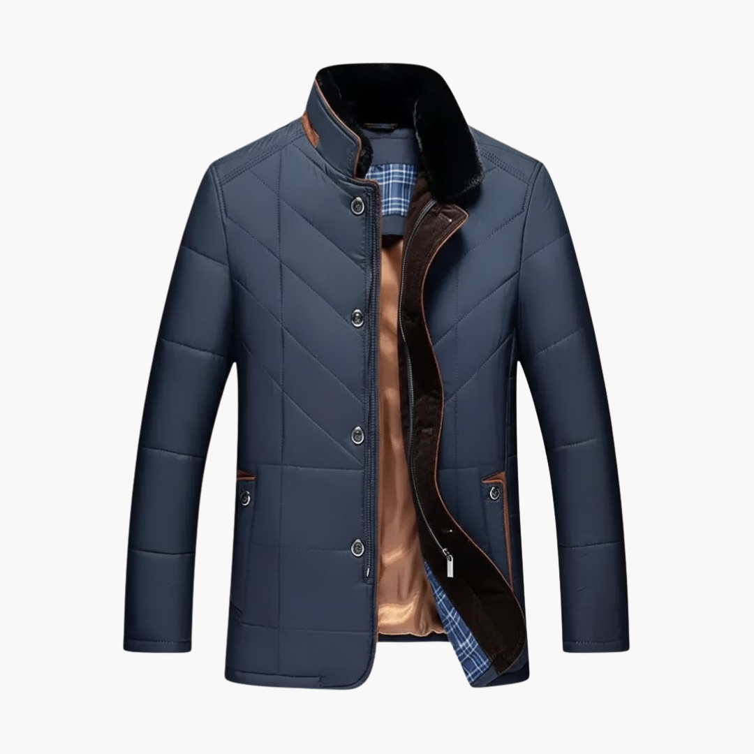 Warm Padded Men's Winter Jacket with Button Front - Olytrend