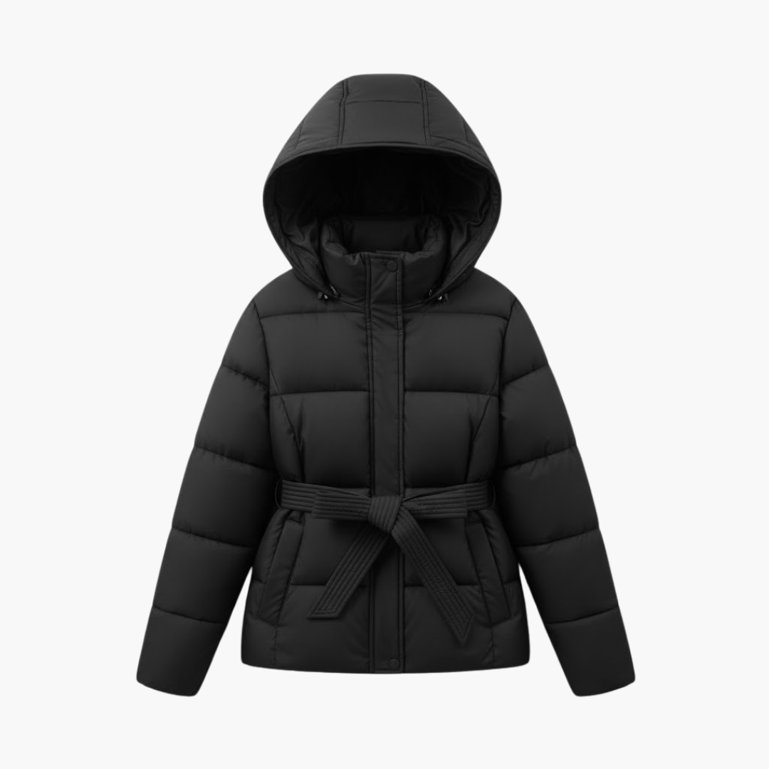 Ladies Insulated Parka with Hood and Adjustable Waist - Olytrend